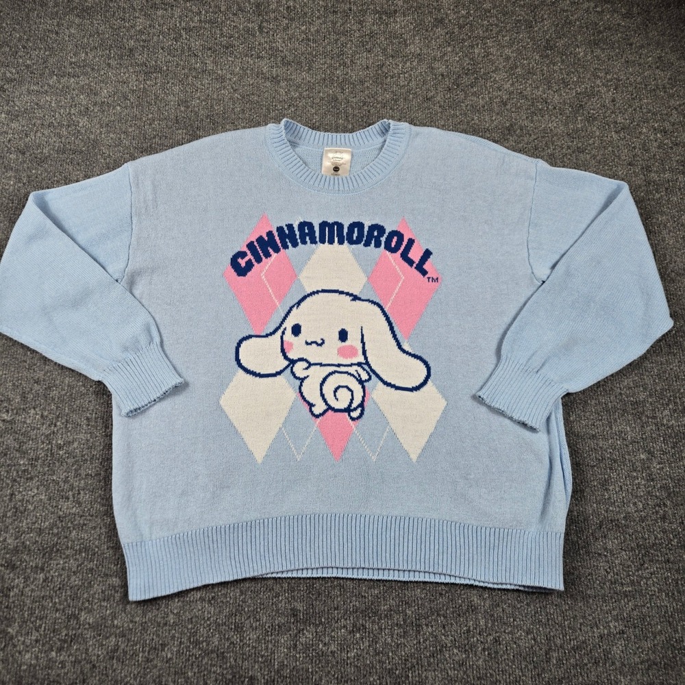 Sanrio Cinnamoroll Sweater Womens Large Blue Argyle Knit Pullover